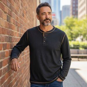 Venado Men's Flex Material Henley size XL Black Long Sleeve Shirt Pullover